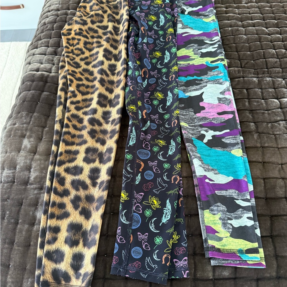 Terez Girls Leopard, Neon Motif & Teal Purple Camo Leggings Trio